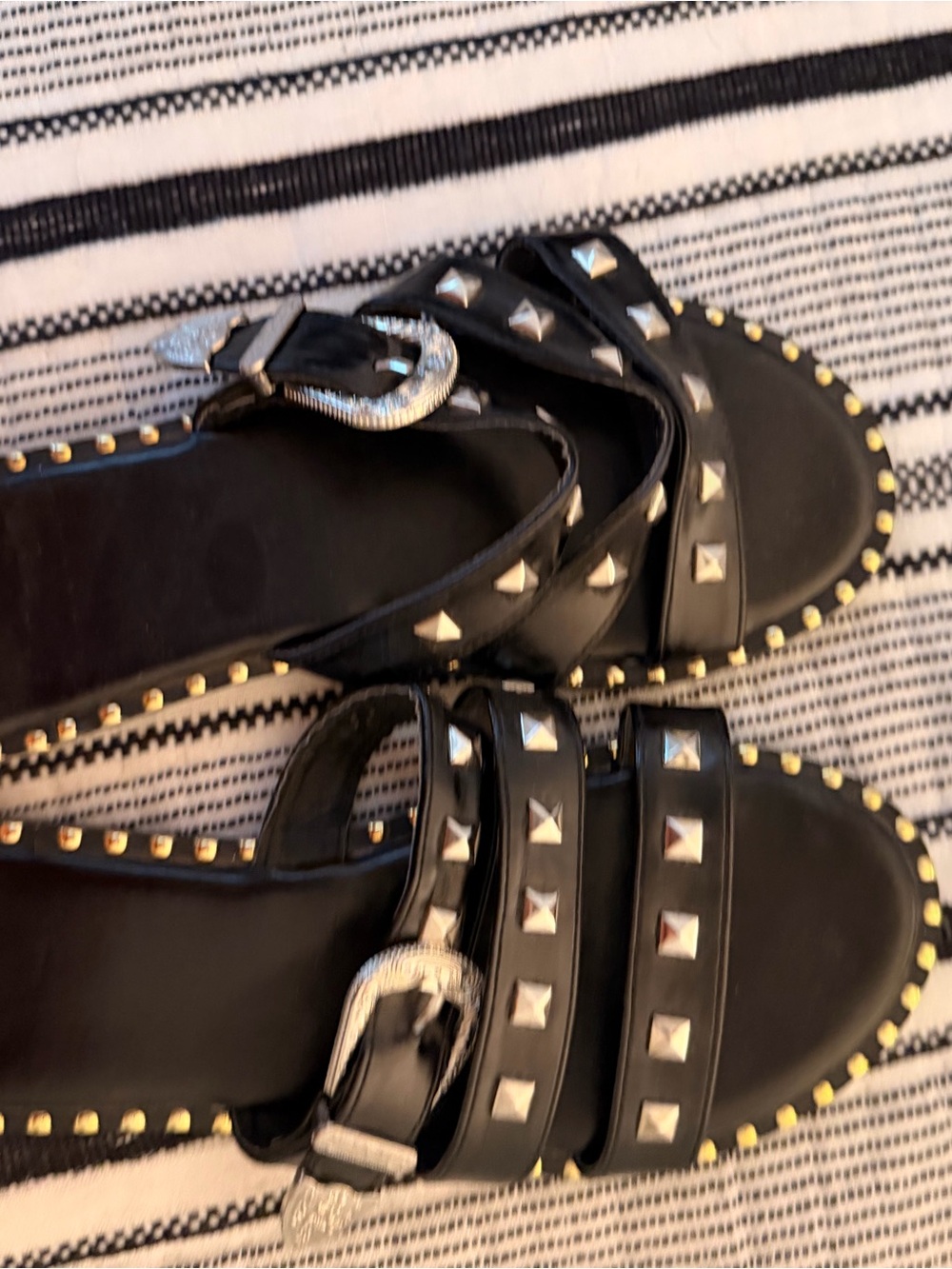 SHEIN Black Studded Slide Sandals with Silver Buckles